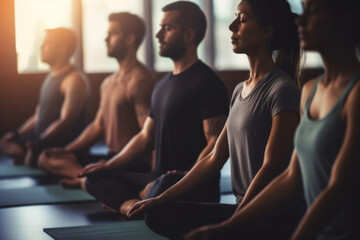 group of people making yoga exercises at studio - Powered by Adobe