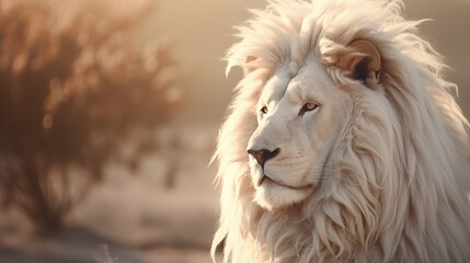 Lion on the field, soft light animal portrait
