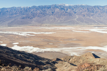View into Badwater Basin at Death Valley National Park, California