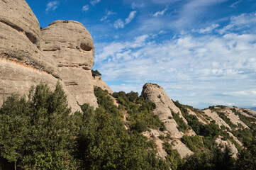 European Mountains: Faces in the rocks of Montserrat Mountain in Catalunya, Spain, Europe