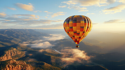 Fototapeta premium Colorful hot air balloons flying over mountain in Asia