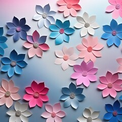 Elegant 3D Flower Accents on Magenta and Blue Paper Background