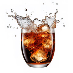 Refreshing Cola Splash with Ice Cubes in a Clear Glass