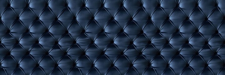 Abstract dark blue retro vintage sofa textile fabric texture background  - Upholstered velours velvet furniture in the classic style of stiching rhombus with button, diamond quilted, seamless pattern