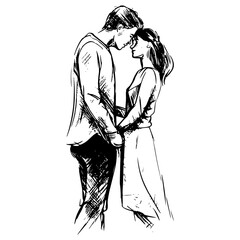 Romantic Couple Hugging and Walking Together 