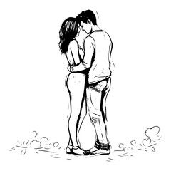 Romantic Couple Hugging and Walking Together 