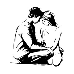 Romantic Couple Hugging and Walking Together 