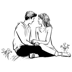 Romantic Couple Hugging and Walking Together 