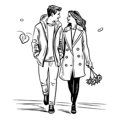 Happy Couple Embracing and Strolling