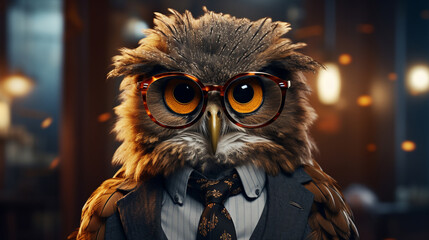 An owl with glasses - obrazy, fototapety, plakaty