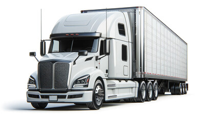 Big white truck with trailer on white background