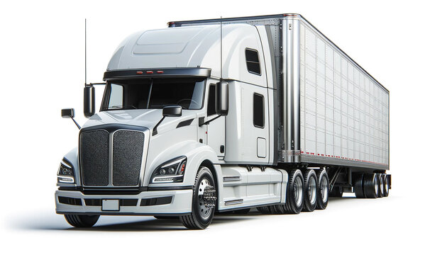 Big white truck with trailer on white background