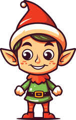 Cute Happy Christmas Elf Boy Cartoon