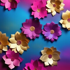 Magenta Gold Floral Elegance: 3D Paper Flower Background