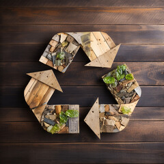 Recycle sign is made from natural and recycled materials. Sign is used for recycling campaigns.
