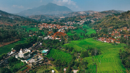 Fototapeta na wymiar Java Landscape in the Morning with Hills & Rice FIeld
