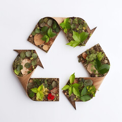 Recycle sign is made from natural and recycled materials. Sign is used for recycling campaigns.