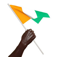 3d hand hold Coted Voire flag 3D render illustration, isolated on a white background