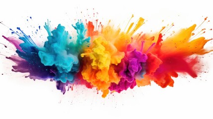 Paint Holi, colorful rainbow Holi paint splashes on isolated white background, explosion of colored powder. abstract background.