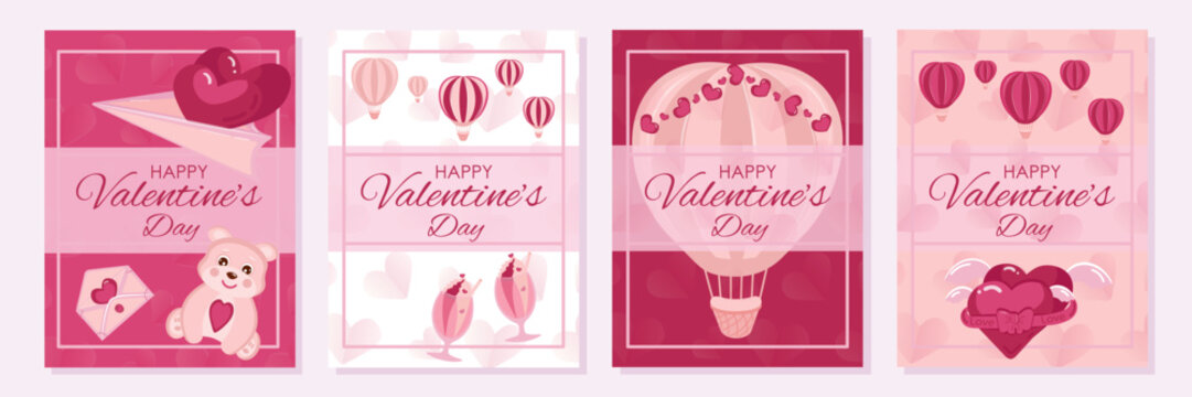 Valentines day greeting card. Cards with origami in the shape of a heart. Set of posters for banners, cards, discount coupons, invitations, posters. Vector illustration, eps 10.