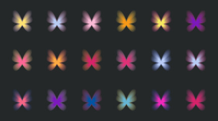 Blurry butterflies aesthetic elements. Y2k style blurred gradient shapes. Colorful soft gradients. Modern minimalist design element with blur gradients vector template set. © Alina Pear