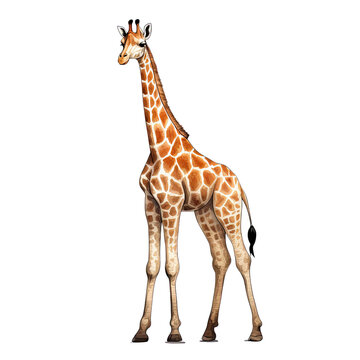 Hand Drawn Watercolor Giraffe Clip Art Illustration. Isolated elements on a white background.