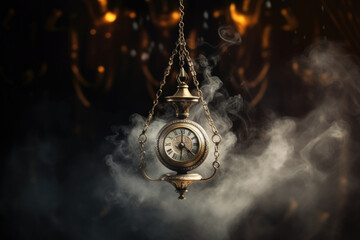 Esoteric and hypnosis concept, pendulum swinging into magic smoke