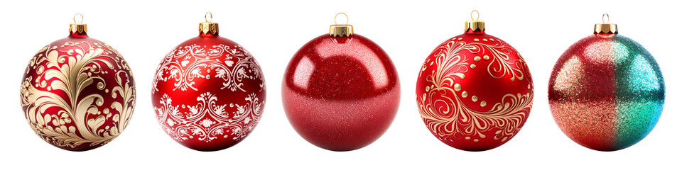Red Christmas Balls Realistic 3D Style Set