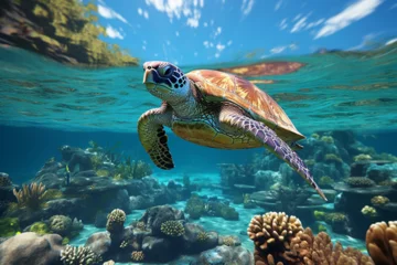 Stoff pro Meter Turtle life in water © wendi