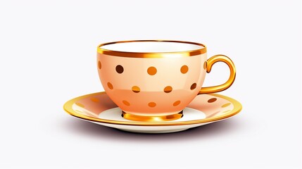 Obraz premium polka dot butter yellow and metallic rose gold teacup.Generative AI