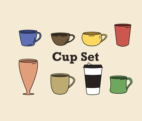 Cup sets hand drawn illustration