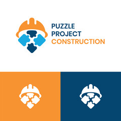 Puzzle project construction creative team logo design concept modern minimal and simple