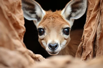 Selbstklebende Fototapeten A young kangaroo Joey peeks out from its mother © wendi