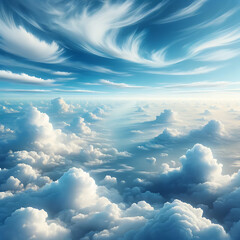 A serene, expansive view of the blue sky filled with fluffy, white clouds.