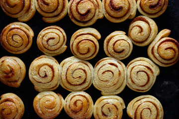 cinnamon rolls, top view food pattern