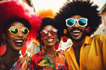 Obraz premium Brazilian Carnival. Group of friends celebrating carnival party