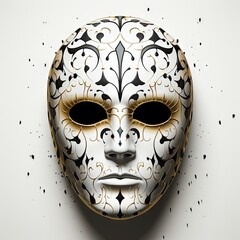  a white mask with a black and gold design on it's face and a black and gold design on the bottom half of the mask and bottom half of the mask.  generative ai - obrazy, fototapety, plakaty
