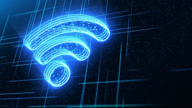 WiFi internet symbol glowing on a futuristic technology background loop