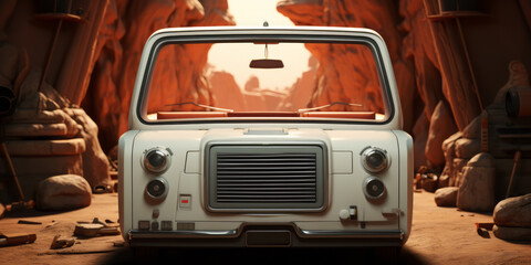 Old retro car in a cave.