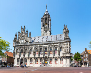 The beautifully decorated Town Hall of the monumental city of Middelburg during a sunny day in June