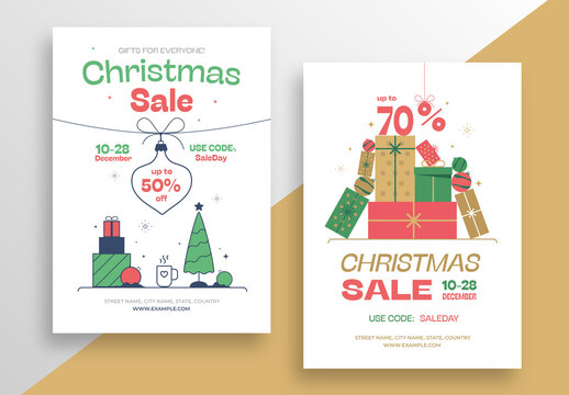Christmas Sale Poster Layout with Gift Holiday Decorations