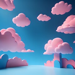 podium 3d render mock up isolate montage photo with blue sky and pink clouds product display stand made with Generative AI