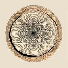 Illustration of tree trunk lines, modern graphic circle warped