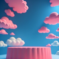 podium 3d render mock up isolate montage photo with blue sky and pink clouds product display stand made with Generative AI