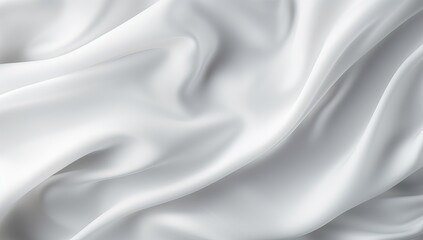 Closeup of rippled white satin fabric cloth texture background