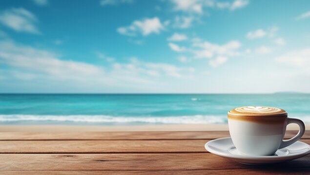 Latte Art Coffee with Ocean View