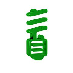 Green LED light bulb icon isolated on transparent background. Economical LED illuminated lightbulb. Save energy lamp.