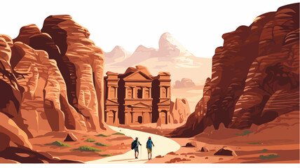 Tourist with Petra on white background, world travel concept - obrazy, fototapety, plakaty