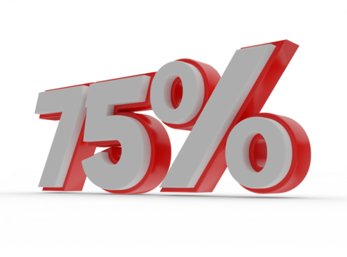 seventy five percent number 3d render