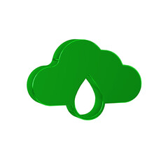 Green Cloud with rain icon isolated on transparent background. Rain cloud precipitation with rain drops.